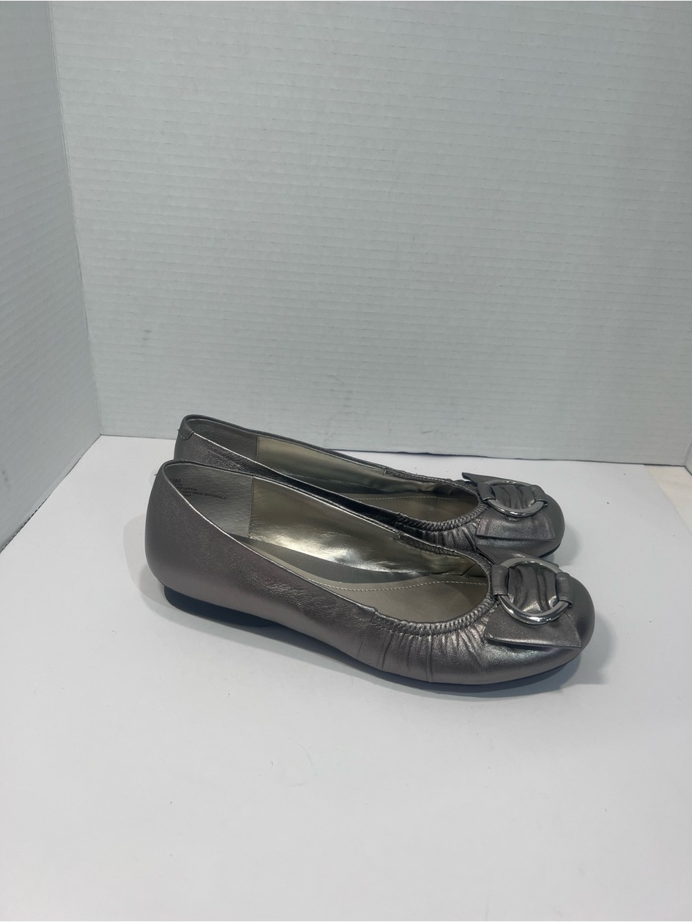 liz & co. Metallic Pewter Ballet Flats with Buckle Accent